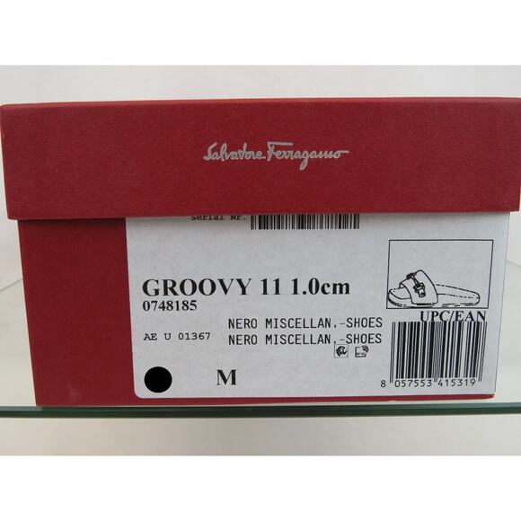 NIB FERRAGAMO GROOVY 11 BLACK RUBBER SILVER GANCINI BIT LOGO SANDALS SLIDES 9 M - Picture 13 of 13